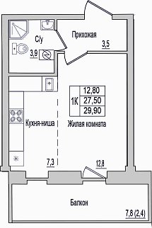 1-к. квартира, 29.9 м², 2/10 эт.