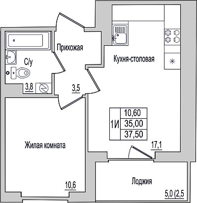 1-к. квартира, 37.5 м², 3/10 эт.