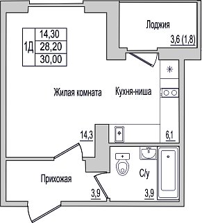 1-к. квартира, 30 м², 2/10 эт.